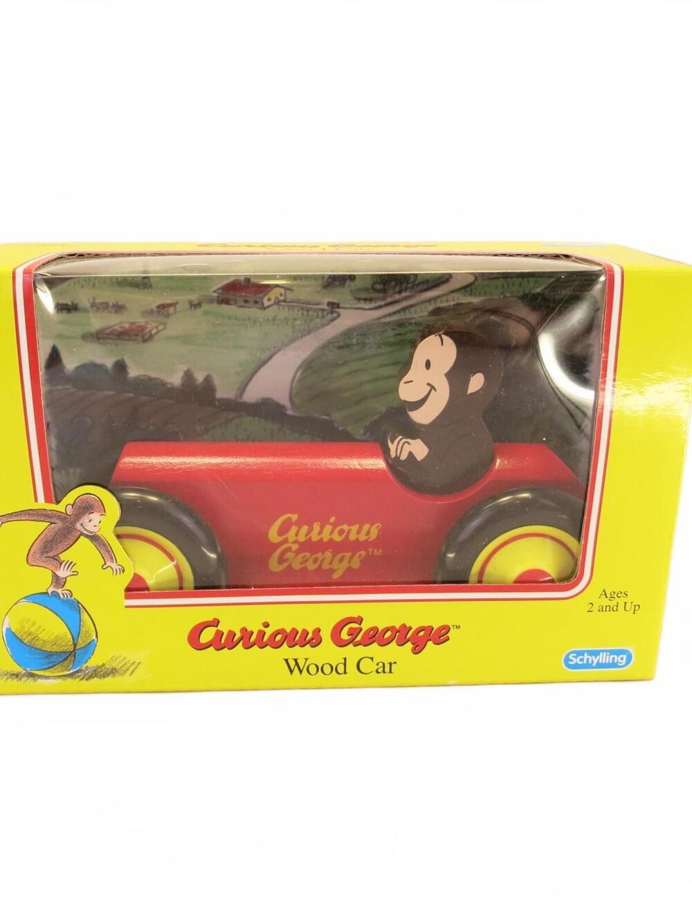 2002 Curious George Wood Car by Schylling Wooden Derby Car Race Car NIB